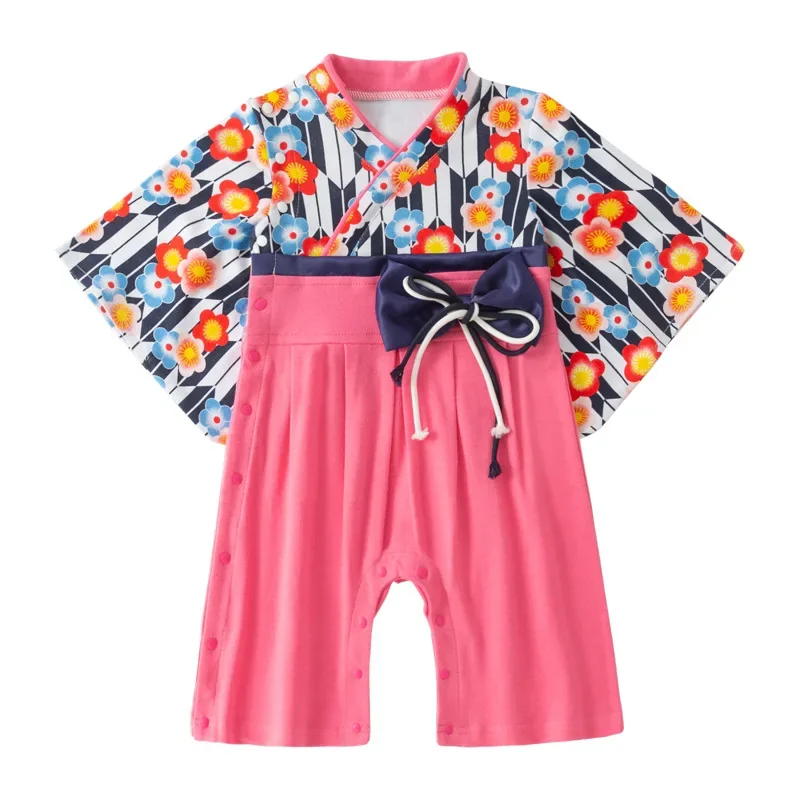 

Baby Girl Clothes Set Rompers Japanese Style Kawaii Girls Floral Print Kimono Dress for Kids Costume Infant Clothing