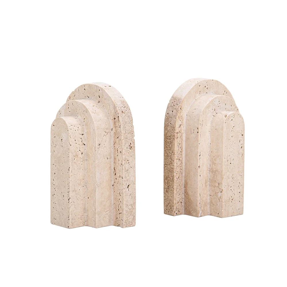 for Meets Classic Design Natural Stone Desk Accessories Decorative Arch Beige Travertine Bookends For Living Room Shelf Desk