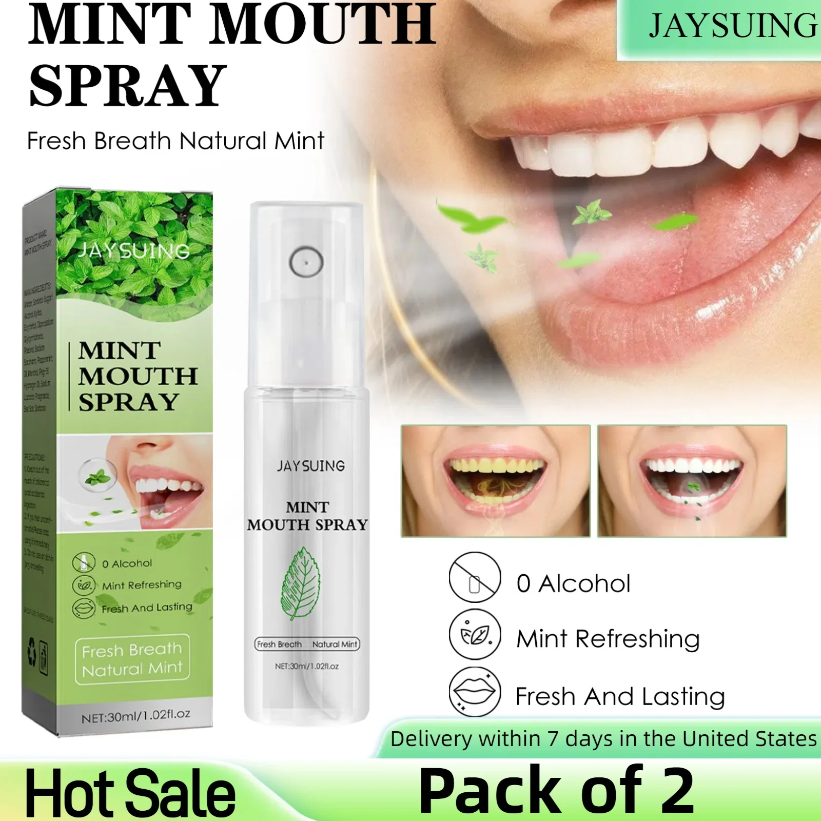 2pcs Long-lasting Fresh Mouth Spray To Remove Bad Breath Portable Breath Freshener with Long-lasting Fragrance Mint Flavor