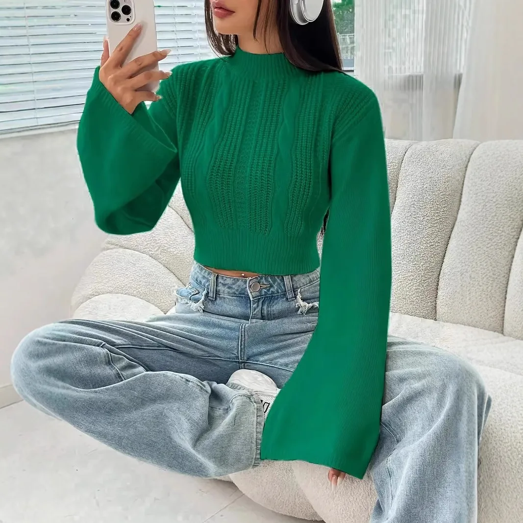 High-waisted Short Sweater Women's Autumn Winter 2025 New Knitted Bottoming Shirt with Foreign Style Inside Wearable Wool