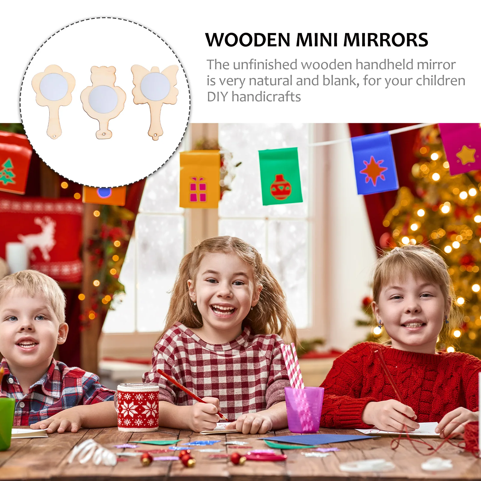 

15pcs Wooden Mini Mirrors Kids DIY Handheld Unfinished Mirrors for Crafts Decor Clay Glitter Safe Natural Wood Kids Handicrafts