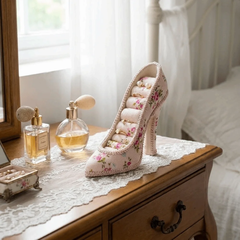 Creative High Heel Shoe Jewelry Holder Pink Lace Leopard Print Jewelry Display Stand Multi-pattern Floral Print