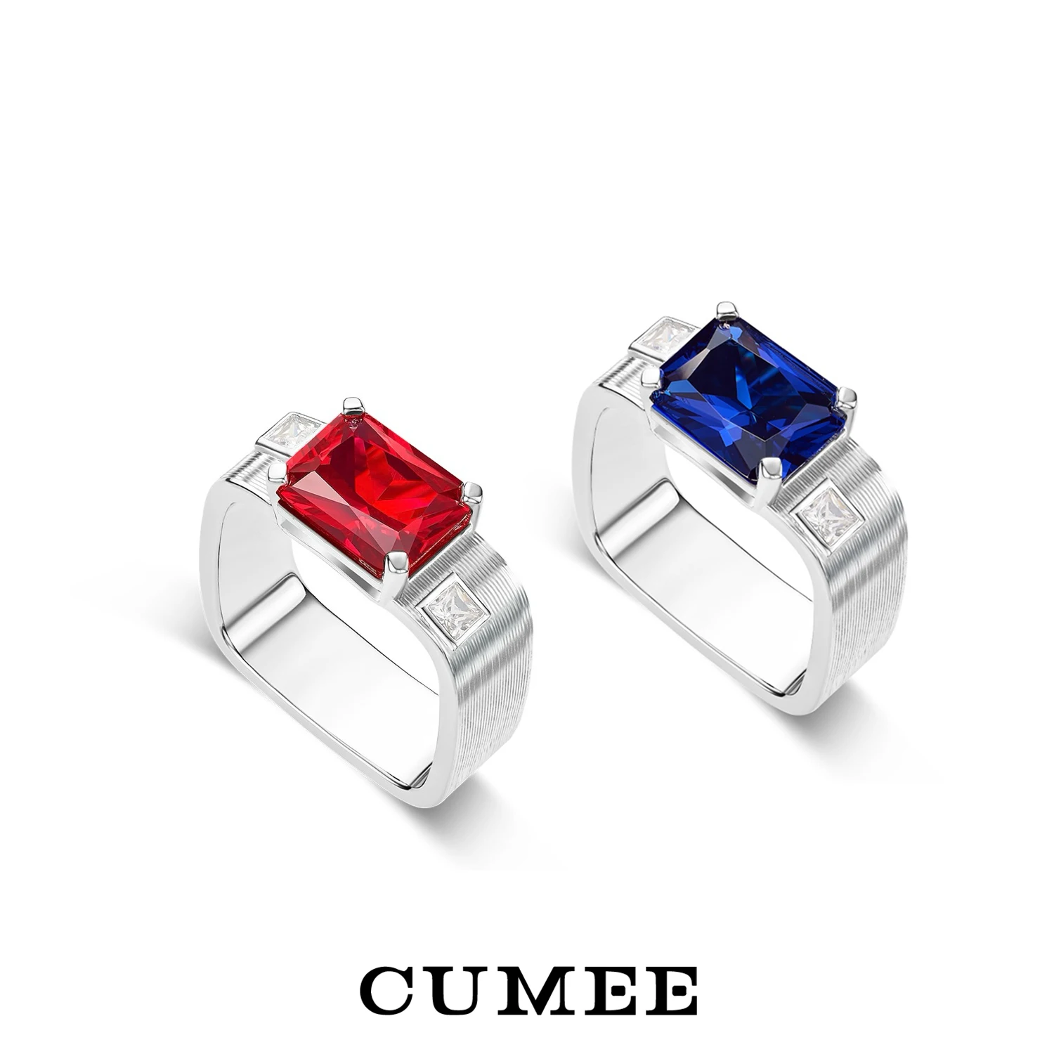 

CUMEE Fashionable Wide Personalized Pigeon Blood-red Cultivation Synthetic Red Sapphire Men and Women Rings. Silver-plated Gold