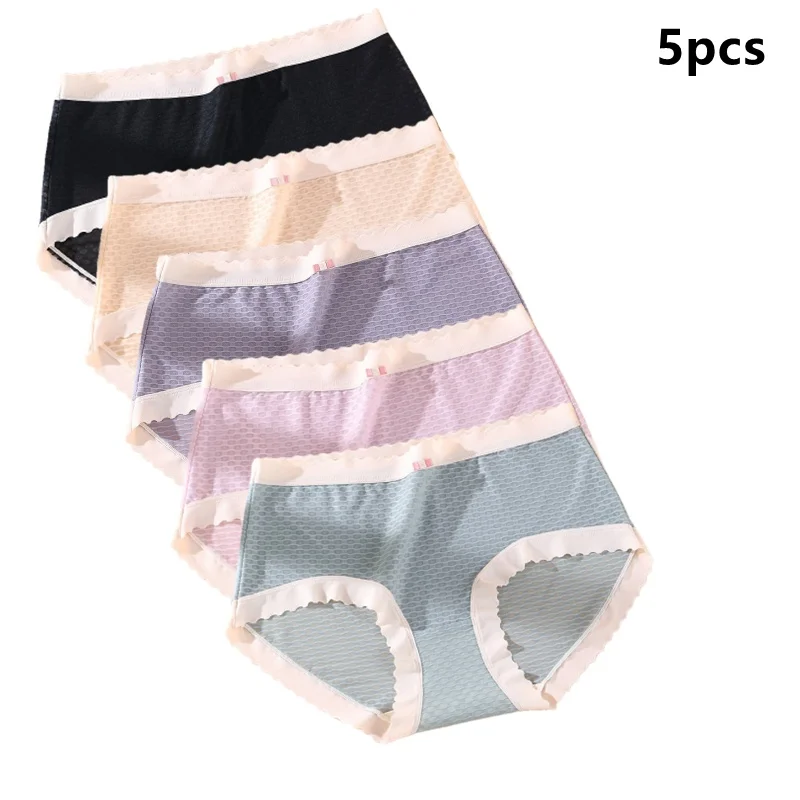 

5pcs women's panties Summer Ice Silk Underwear women sexy breathable Jacquard Japanese traceless comfortable ladies underwear