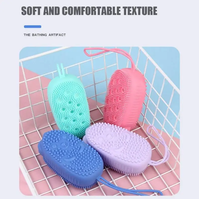 

Two-second Foaming Silicone Scrubbing Brush Bath Towels Rubbing Back Mud Peeling Body Massage Shower Cleaning Brush For Kids And