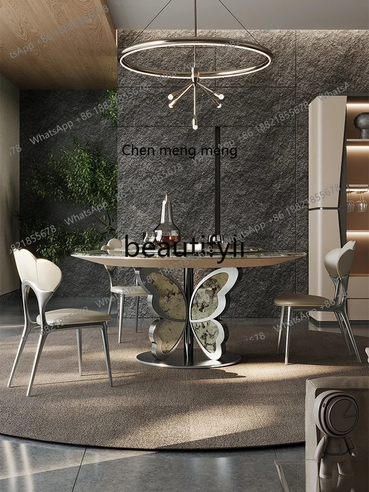M178 A Modern minimalist microcrystalline stone home high-end villa marble round table with turntable