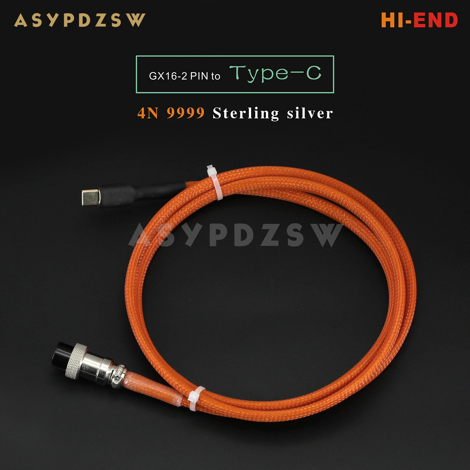 1.2M HI-END 4N 9999 Sterling silver Liear power supply Cable GX16-2 PIN Plug to Type-C Plug PSU Cable