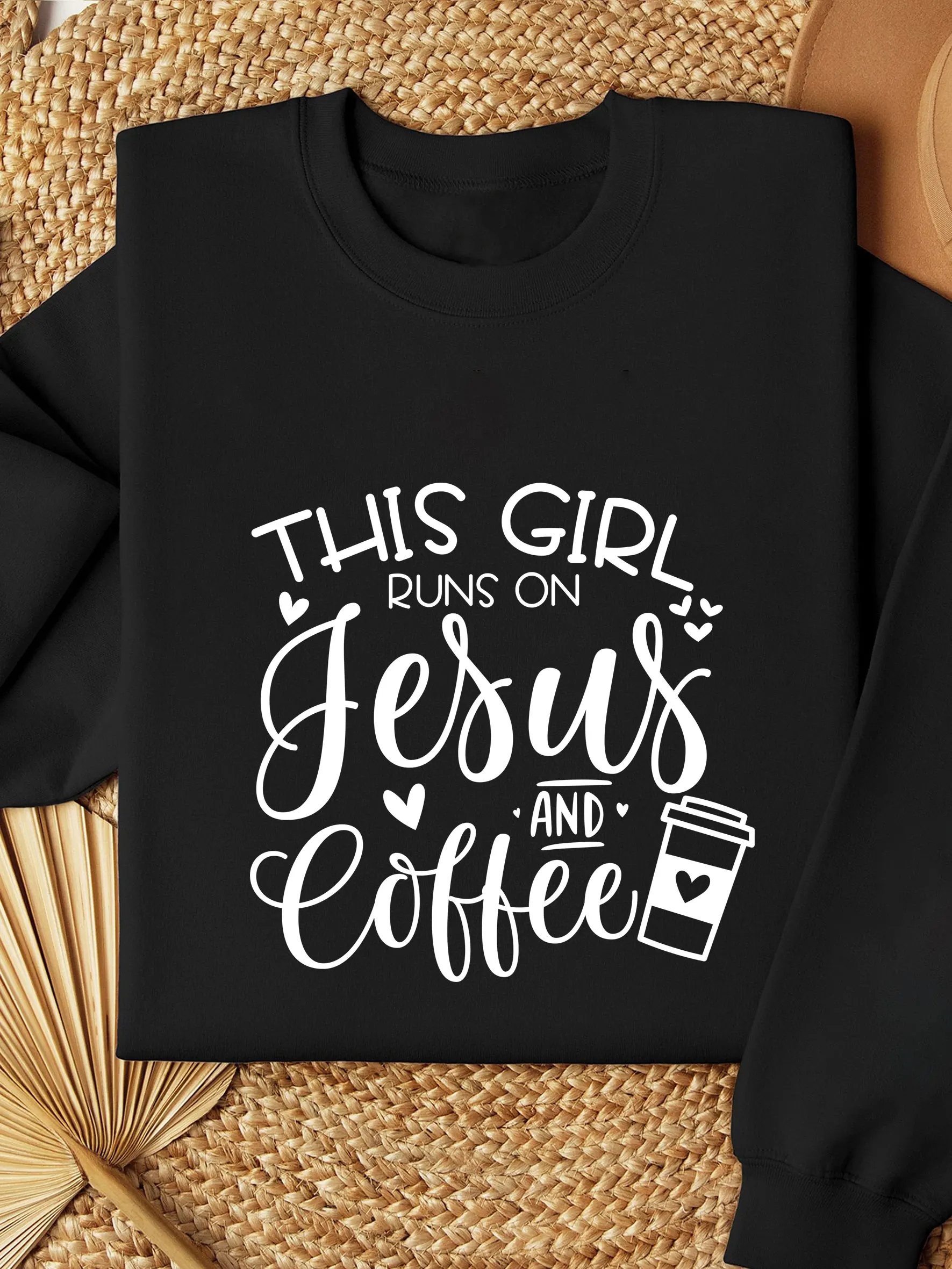 

This Girl Runs on Jesus and Coffee Christian Sweatshirt Thermal Lined Religious Sweatshirt Coffee Lover Fleece Sweatshirt