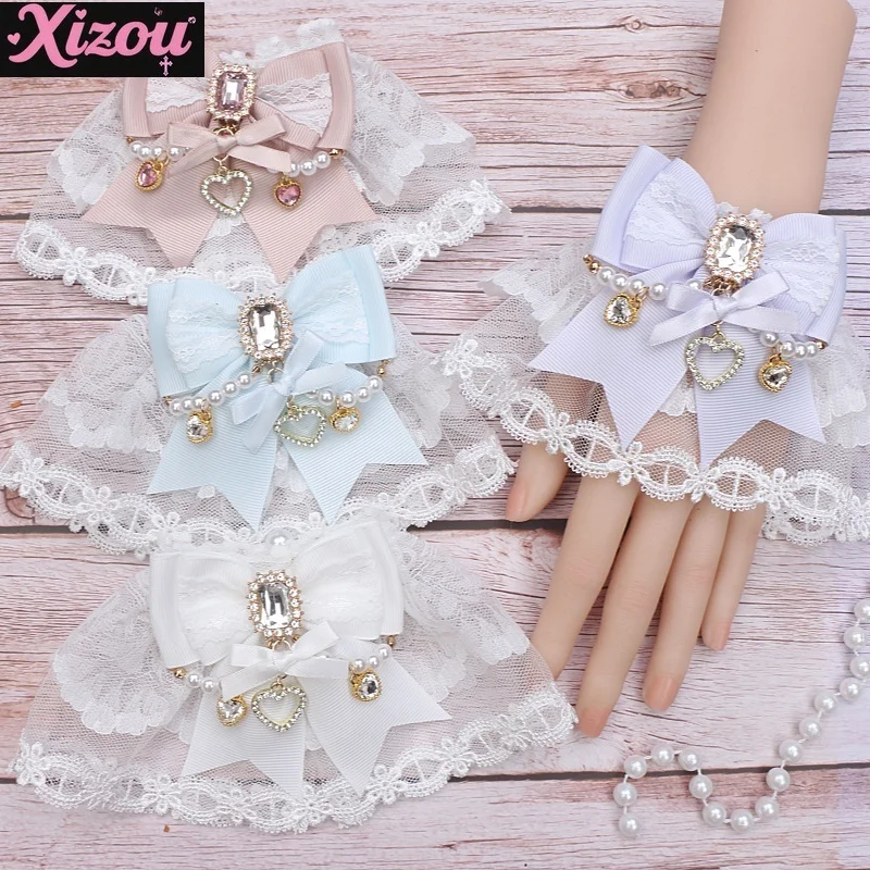 

Japanese Mining Series Mass-produced Jewelry Sweet Bow String Pearl Flower Wedding Lace Hand Sleeve Women's Lolita Accessories