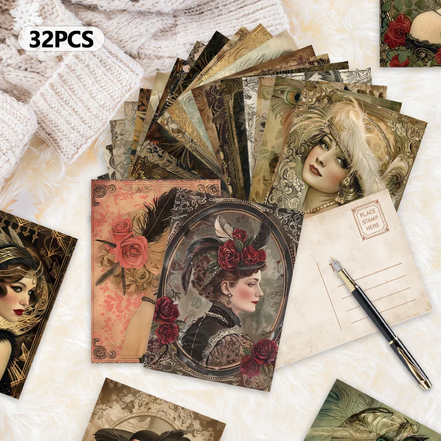 32 Stück elegante Vintage-Postkarten für Frauen, Neujahrsgeschenk, Weihnachtsgeschenke, Wohnzimmerdekoration, Schlafzimmerdekoration, hochwertig
