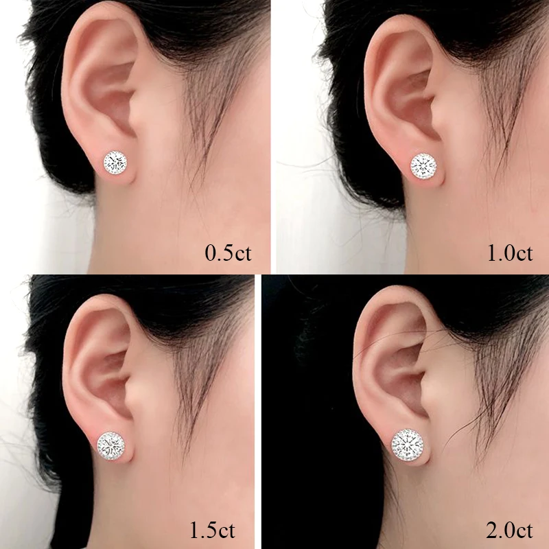 100% مويسانيتي حقيقي مستدير 0.5-1.0CT وأقراط للنساء 925 فضة أقراط الماس غرامة مجوهرات