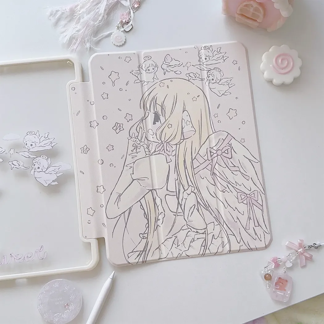 

Чехол для планшета с изображением японской аниме-девушки в розовом стиле Y2K для iPad Pro 13, 11-го поколения (M5, M4), 12.9 (A16), 10, 8, 7, 9-го поколения, 10-го поколения, для iPad Air 11 (M2, M3), Mini