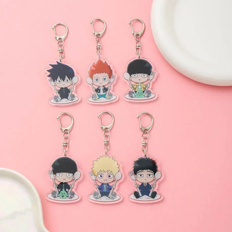 Anime Mob Psycho 100 Acrylic keychain accessaries Cartoon funny Bag Pendant cute creative charm Car Keyring Friends Fans Gifts