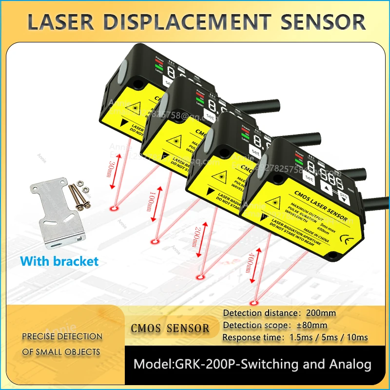 Measuring center distance 30mm~400mm Switching analog quantity Output PNP IP67 Laser displacement sensor