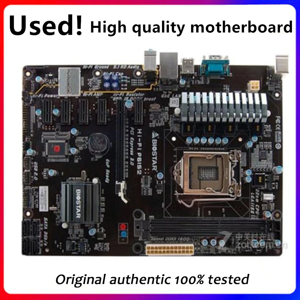 

Used Biostar Hi-Fi P61S2 6GPU mining H61-BTC ETH motherboard 6PCI-E motherboard LGA 1155 DDR3 H61 BTC PRO mining motherboard