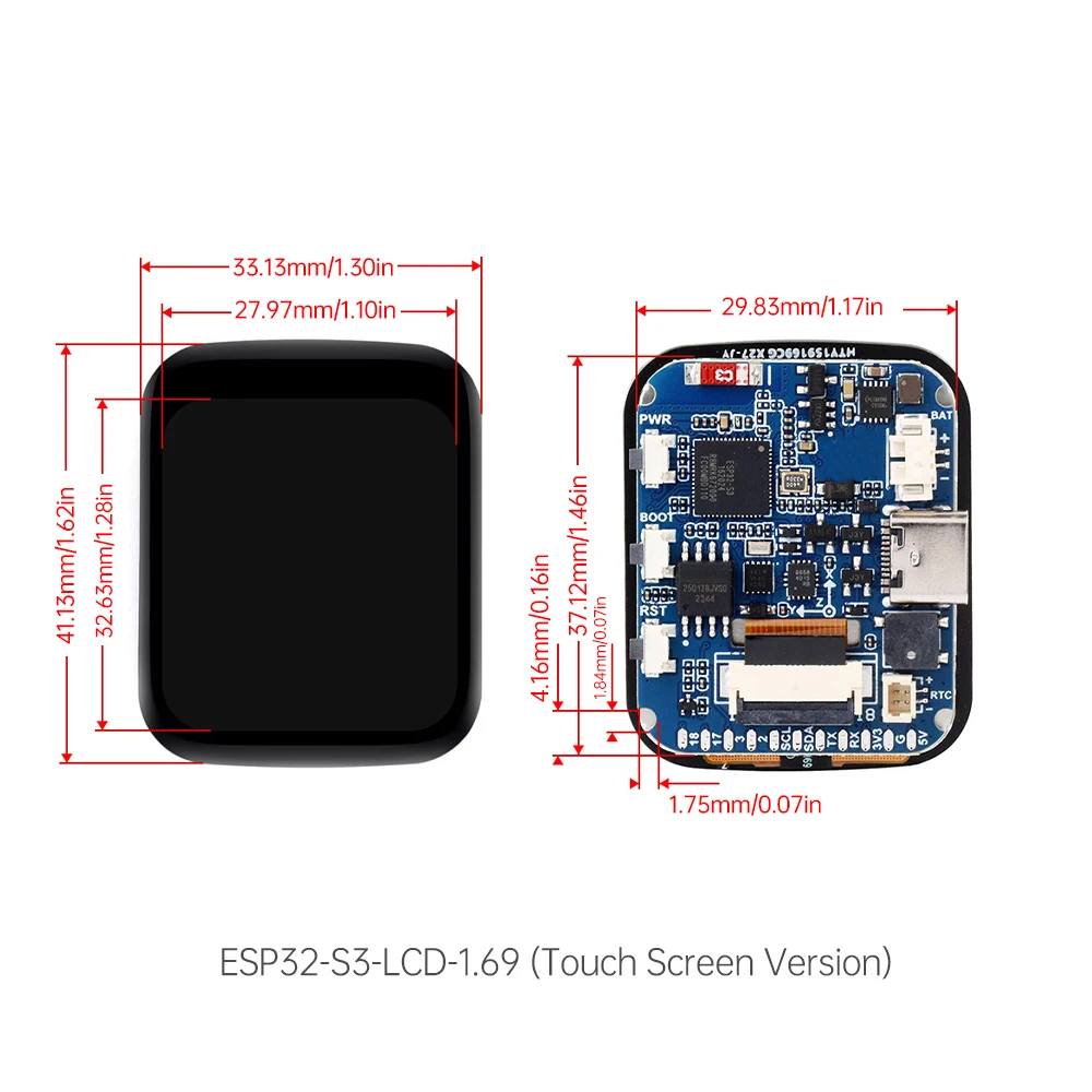 Waveshare ESP32-S3 1.69 ''polegadas IPS Touch LCD Placa de Desenvolvimento 240 × 280 ST7789V2 Módulo de Exibição SPI Kit de Componentes Eletrônicos