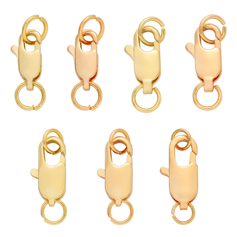 2Pcs 10 12 14 16mm Metal Lobster Clasps Claw Hooks With Rings 18K Gold Plated Beads For DIY Jewelry Components Making Bracelets