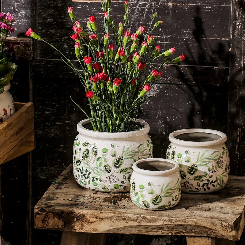 Large Caliber Ceramic Flower Pots Home Indoor Balconies Light Luxury High-end Sense of Creativity Nordic art Size Green Plant Po