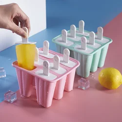 4/ 6 cell Silicone Ice Cream Popsicle Mold with Handle Ice Cream Mold Summer Children's Ice Cream Maker Ice Cube Tray Mold