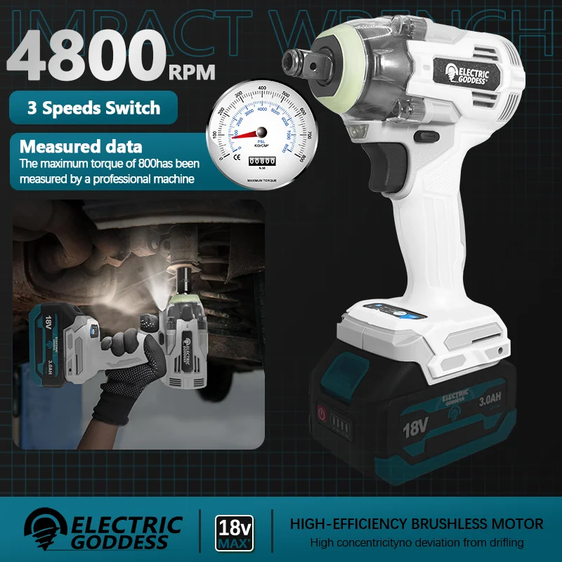 Deusa elétrica sem escova chave elétrica 800nm chave de fenda sem fio mini broca impacto reparação ferramenta elétrica 18v makita bateria