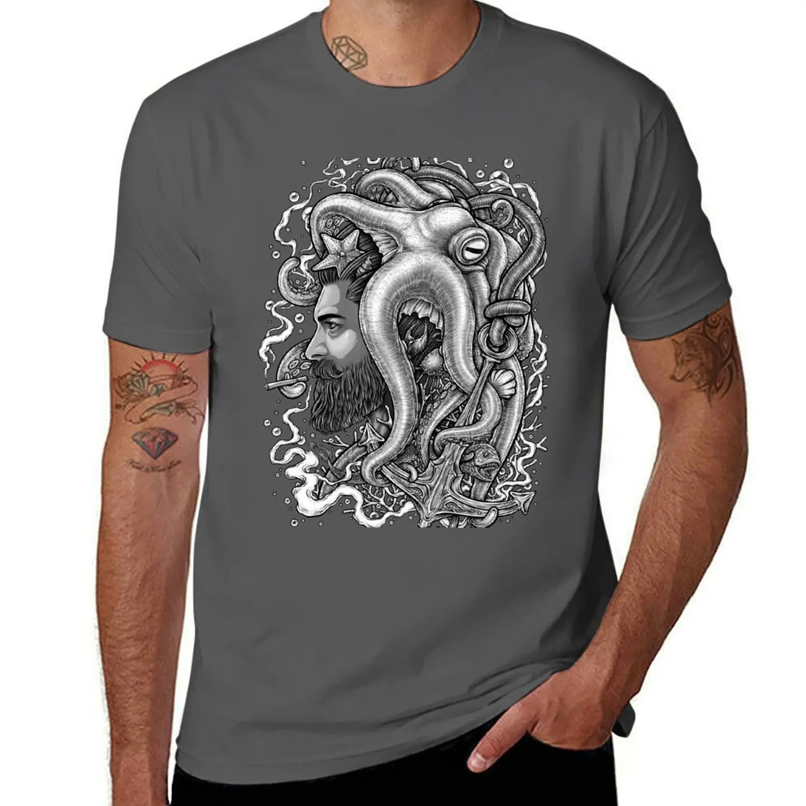 

hipster and sea animals T-Shirt t shirt man casual man t shirts high quality luxury brand T-Shirt