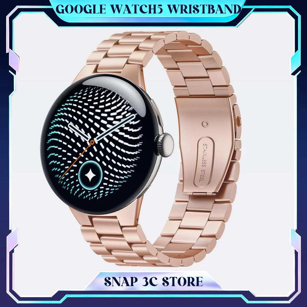 Google Pixel Watch 5 Compatible Stainless Steel Watch Strap 3 Bead Metal Band Adjustable Link Bracelet Business Accessories