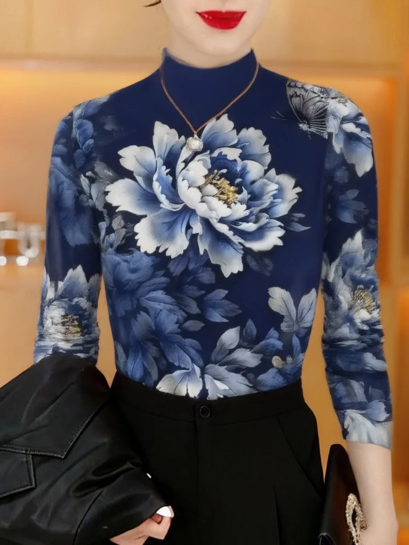 

Осенне-зимняя утепленная базовая рубашка с длинным рукавом и принтом, элегантный стиль, стандартный крой, теплая, из полиэфирного волокна, топ для мам