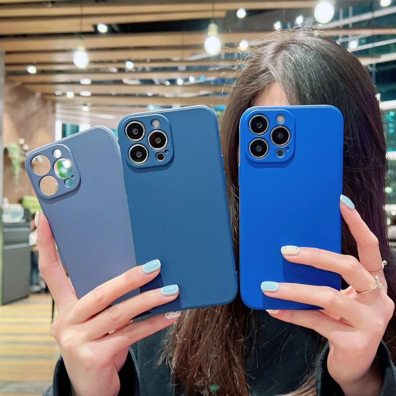 Flüssige Silikon Softcase für iPhone 11 12 13 14 Pro Max 13 Mini 14 plus kontrahierte reine Farbe stoß feste hintere Abdeckung Stoßstange – Detail 13
