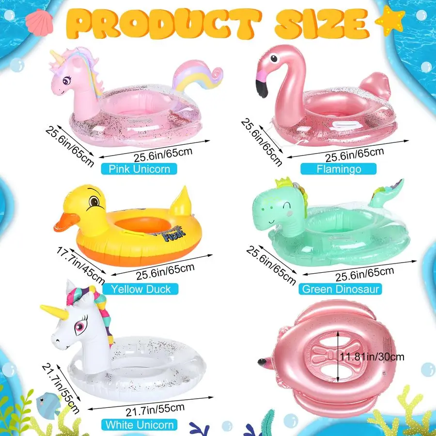 Pack Inflatable Pool Floats Cartoon Swim Tube Rings Ride on Pool Float Glitter Beach Floaties Swimming Summer Beach Party Decor