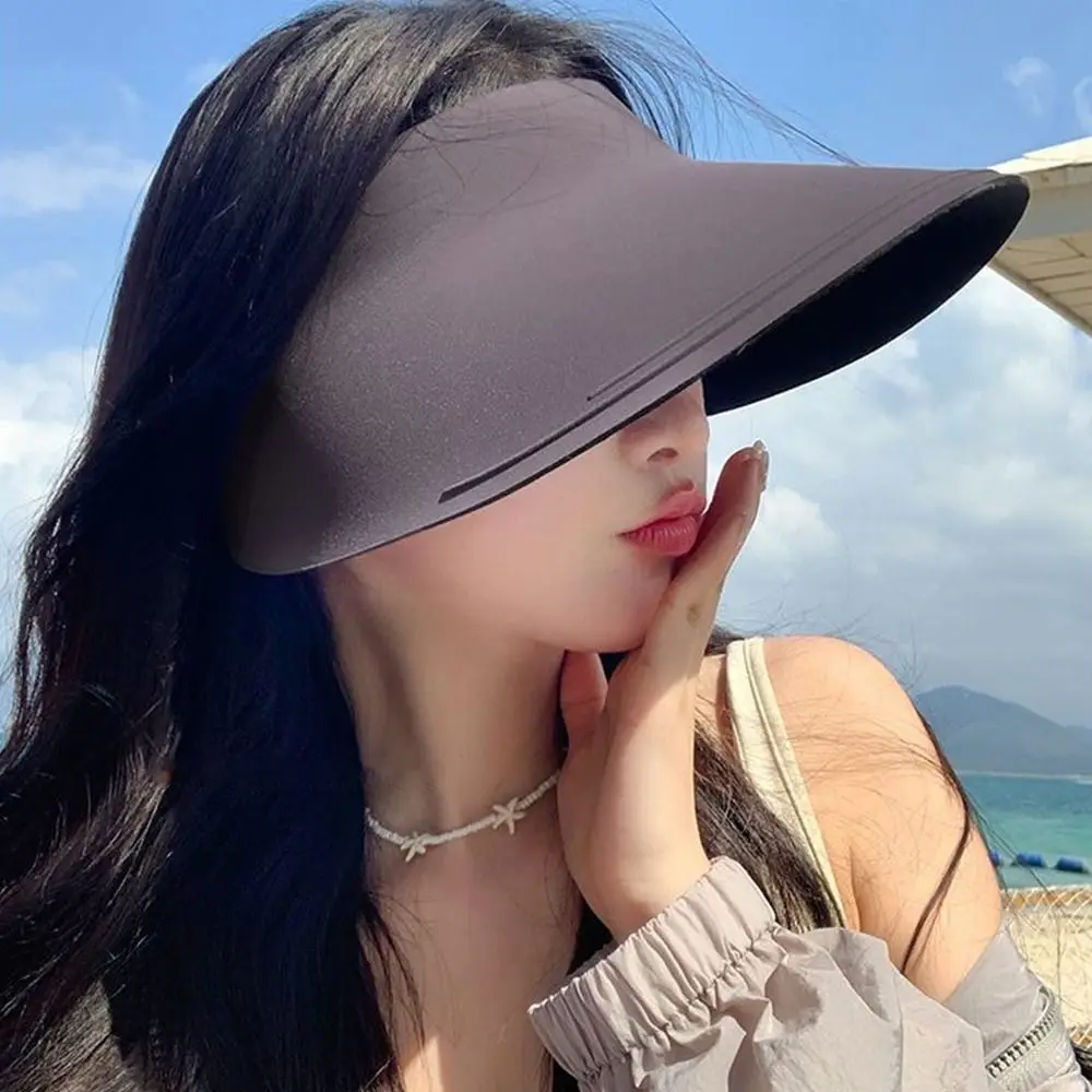 

Simple Breathable Traceless Sun Hat Large Brim Foldable Seamless Visor Cap Empty Top Korean Style Women Sun Hat Holiday