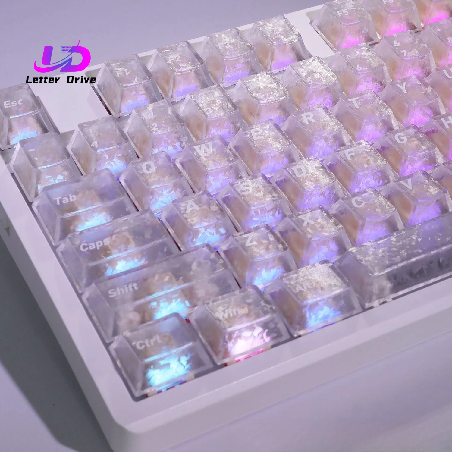 New Forged Carbon Fiber Finish Keycaps Top Print Ice Carbon Shine-Through PC Cherry Profile for 60/68/75/82 MX Switches Keyboard
