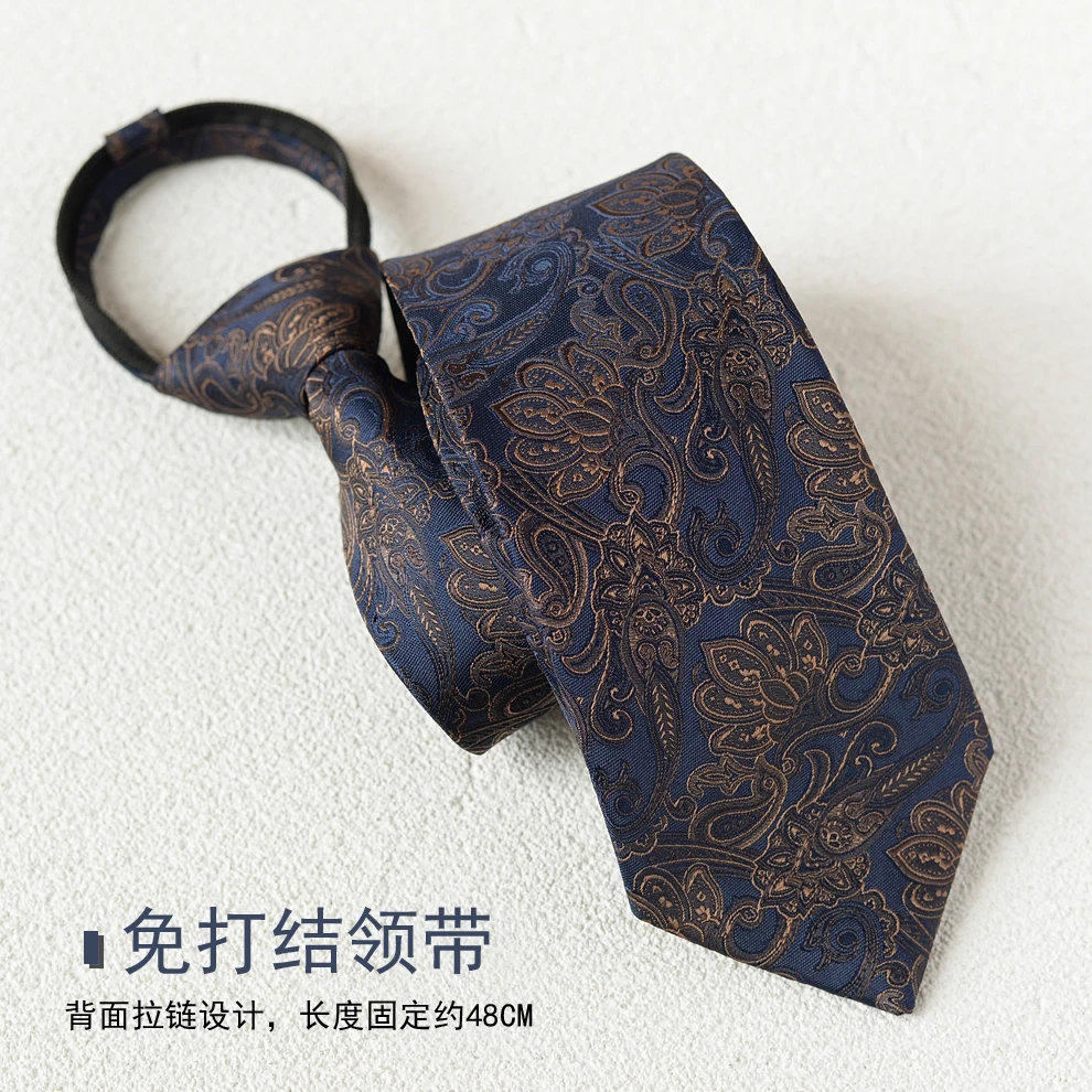 High Quality Deep Blue Paisley Flower Retro Pattern Zipper Tie Men's Business High-end Shirt Suit Bow Tie Pocket Towel Gift Box