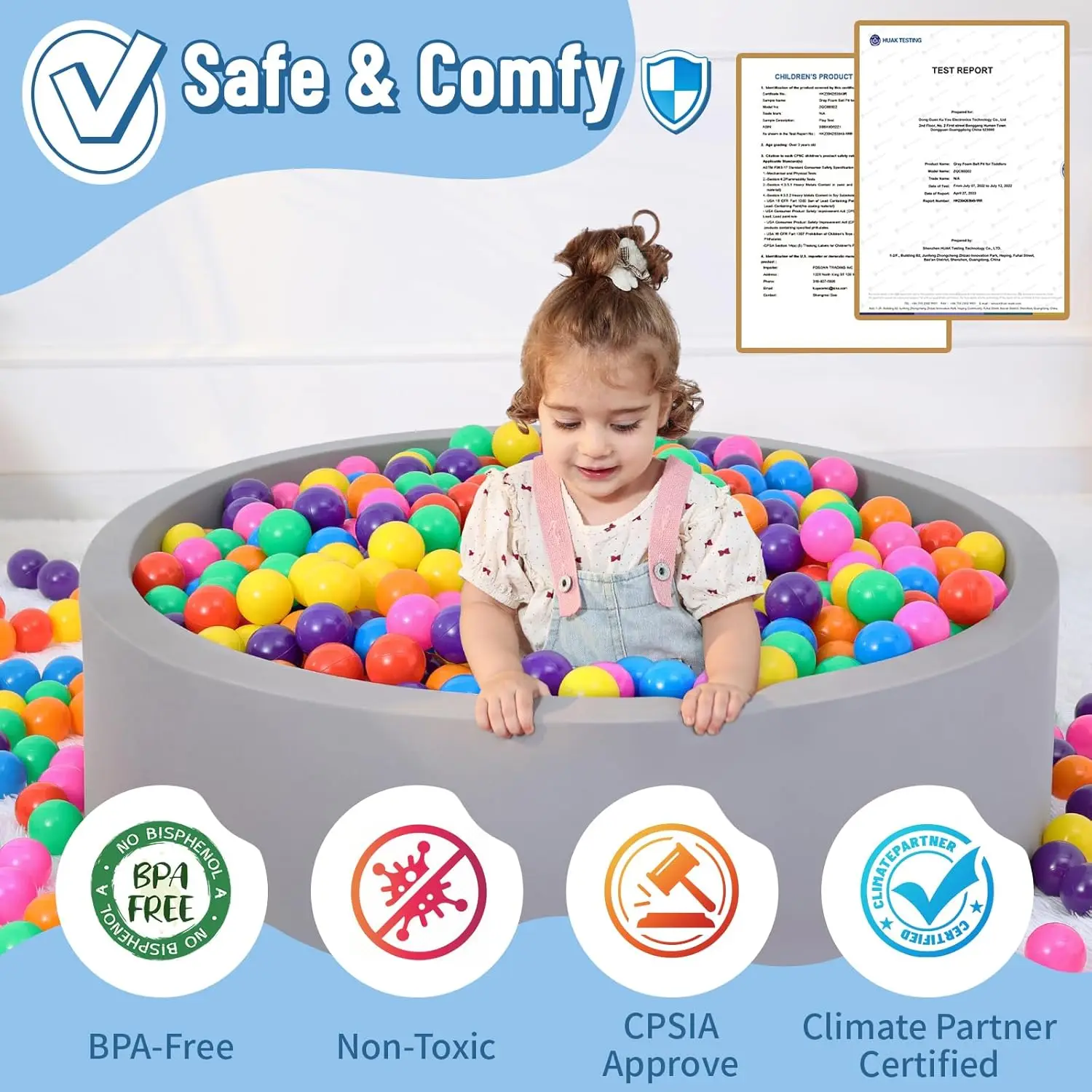 Foam Ball Pit for Toddlers with 200 Balls, Large Baby Ball Pit for Babies with Soft Memory Sponge, Indoor Outdoor Baby Playpen,