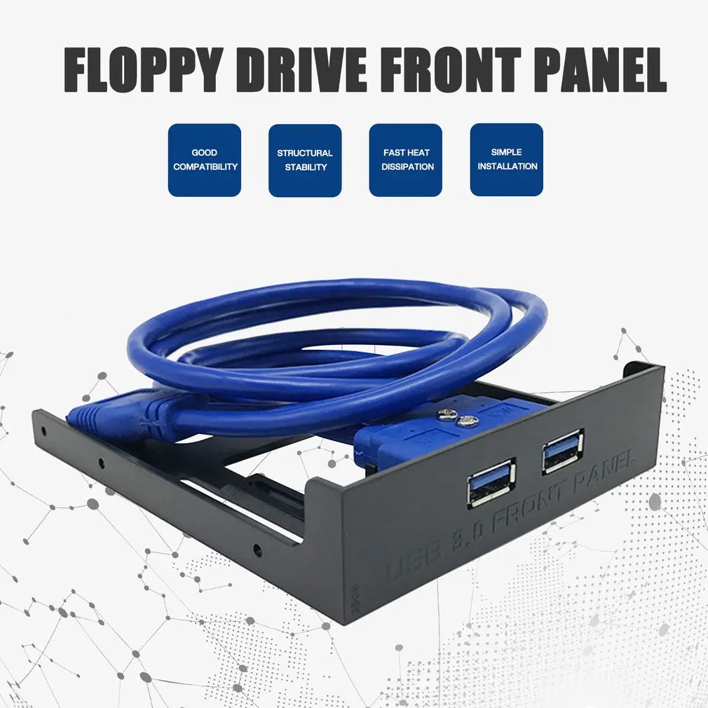 2 Port USB 3.0 Front Panel 20 Pin USB3.0 Hub Expansion Bay Adapter Plastic Bracket for PC Desktop Computer 3.5 Inch Floppy Bay