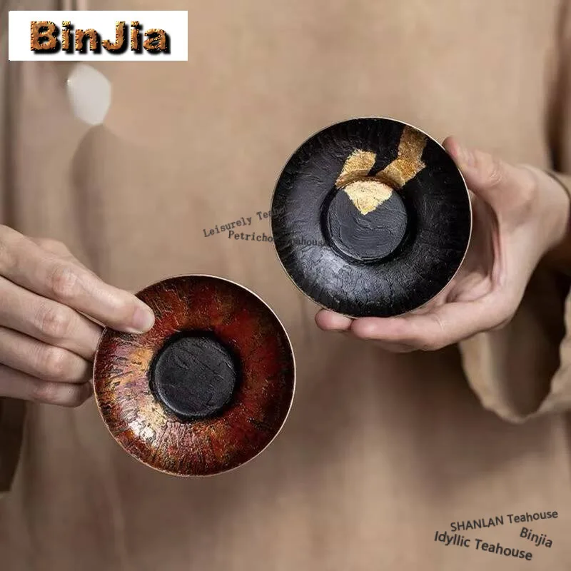 High-end Large Lacquer Copper Coasters Japanese Teacup Base for Coffee Cups Handmade Anti-scald Placemats Tea Non-slip Mat Craft