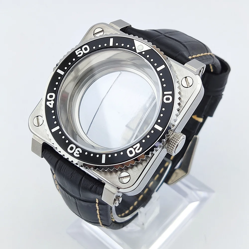 

42mm Case Set NH35 Case Square Case Leather Strap Sapphire Glass Waterproof Case Fits 28.5mm Dial Watch Parts Accessories