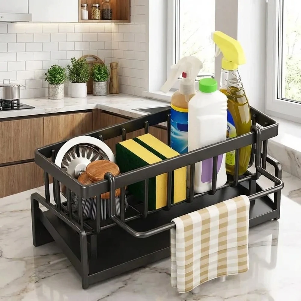 

Компактная полка для специй с дренажной решеткой, крепящаяся к крану, экономящая место, органайзер для кухонной раковины, многофункциональная подставка для хранения кухонной утвари