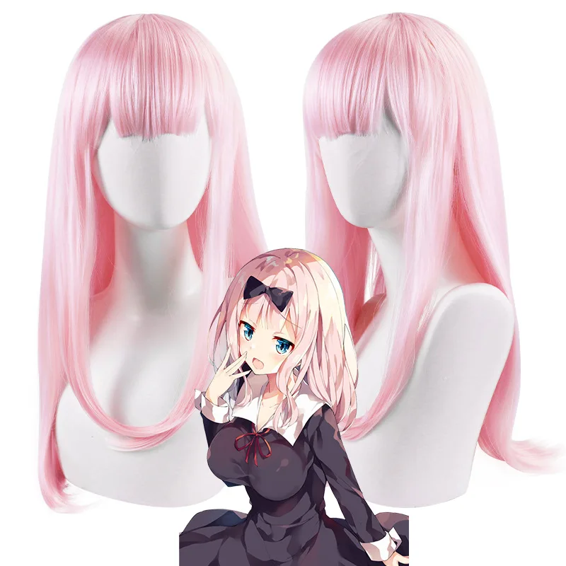 Perruque rose avec frange pour femmes et filles, Chika Fujiwara, perruque kaguya-sama: Love Is War, Anime Cosplay Halloween Party Hair, 60 Cm