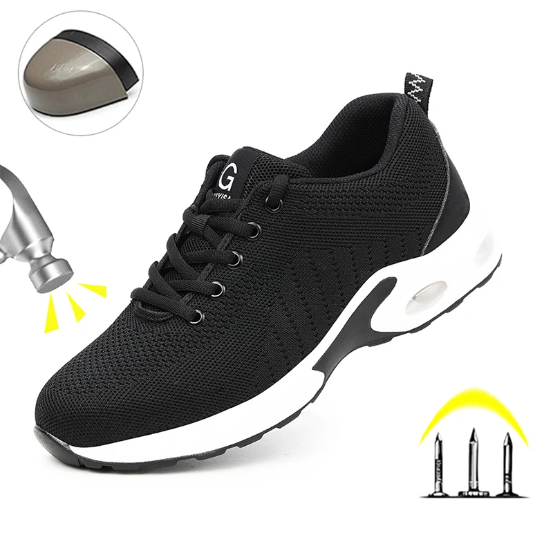 

Туфли со стальным носком, женская легкая защитная обувь на воздушной подушке, удобная нескользящая неразрушимая устойчивая к проколам рабочая обувь