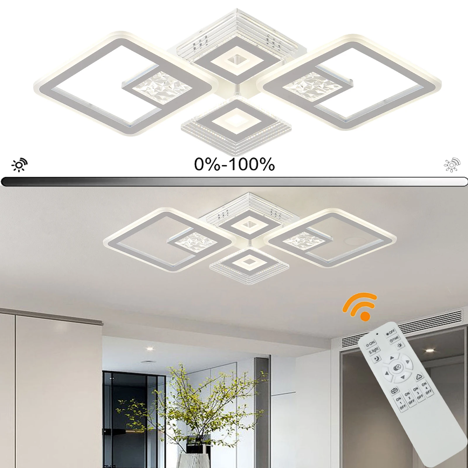 48W Modern LED Ceiling Light Adjustable Light Fixtures Ceiling Mount LED Chandelier Ceiling Lamp with Remote for Kitchen Bedroom