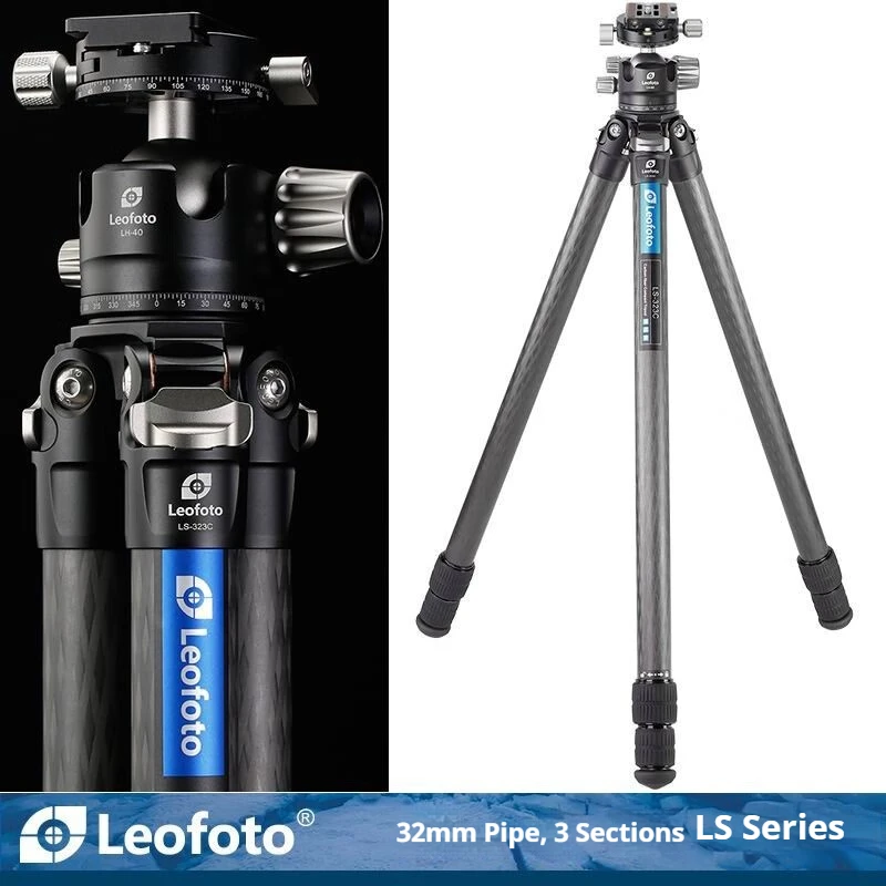

Leofoto LS323C/LS323C+LH-40R Panoramic Head Carbon Fiber DSLR Camera Tripod Kit with No Center Column