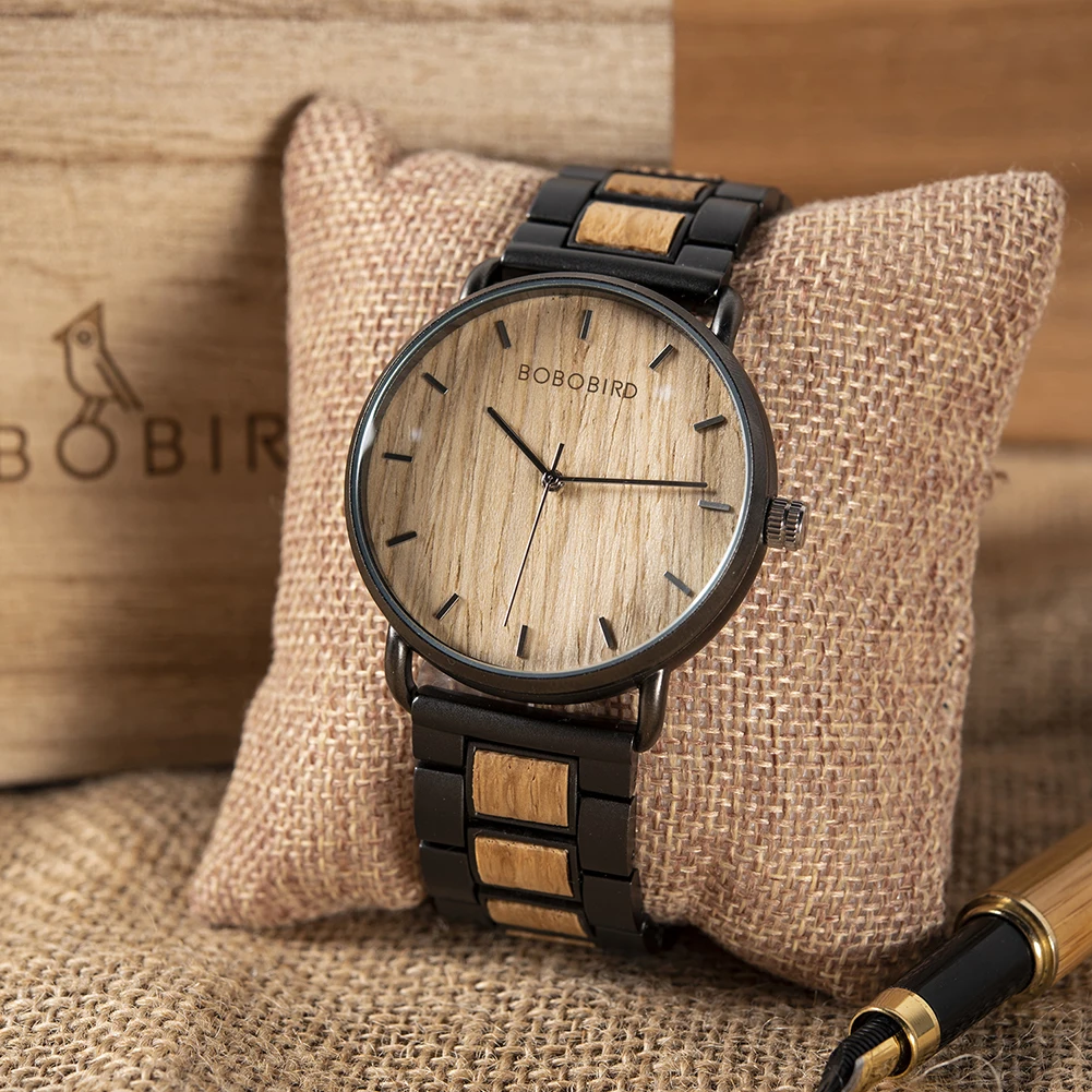 Bobo Bird Men's Watches Quartz Wooden Man Watch Wooden Quartz Wristwatch For Men Wood Male Clock Timepiece Custom Father's Gift