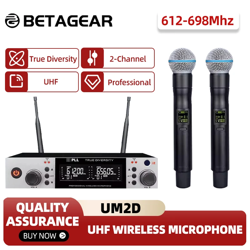 Betagear True Diversity 2 Channel Wireless Microphone UM2D Professional Stage Microfono Mike For Church Wedding Speech Events