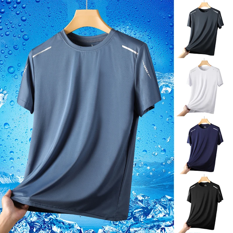 Men's Summer Short-Sleeved T-Shirt Quick Dry Outdoor Sports Leisure Trendy Printed Top for Students Youth