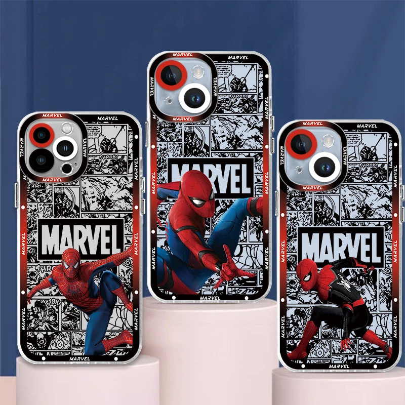 Luxury Clear Phone Case for Samsung Galaxy S24 S23 S22 S21 S20 FE Ultra plus Marvel Spiderman Comics Peter Parker Silicone Cover