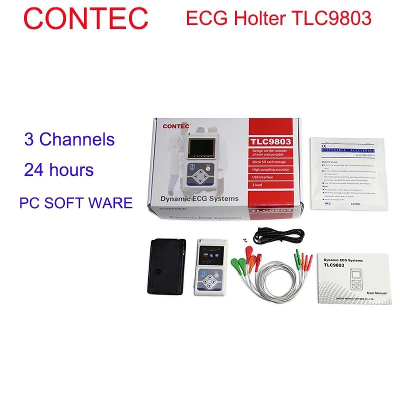 Genuine CONTEC TLC 9803 3 Channels ECG Holter, EKG Holter, Dynamic ECG Monitor System, 24 hours ECG Recorder TLC9803