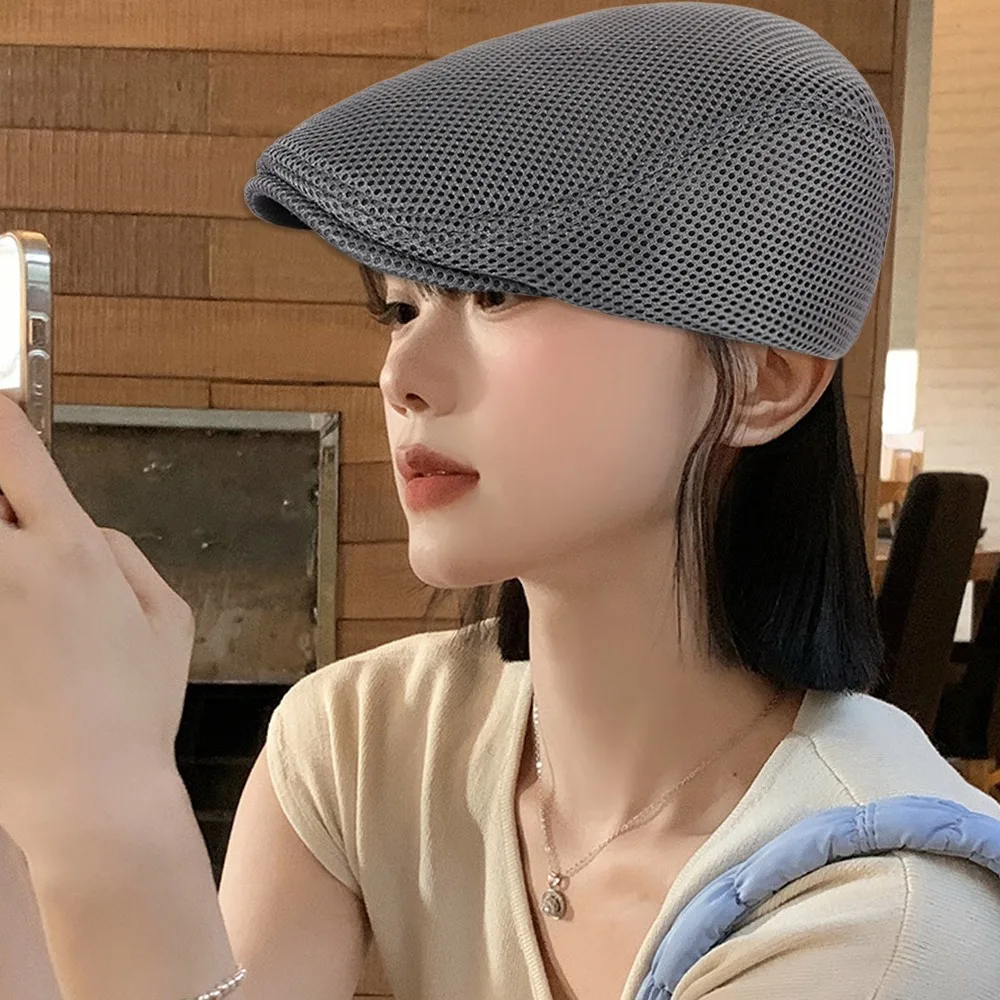 تنوعا بلون الرجال شبكة موزع الصحف قبعات تنفس قابل للتعديل مرونة الرسامين البريطانيين القبعات قبعة مسطحة للجنسين #4