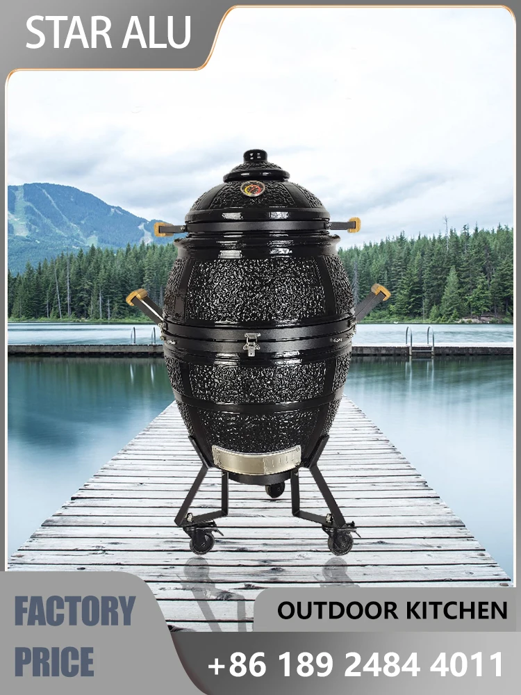 21 Charcoal BBQ Grill with Hanging Mode, Ceramic Grill for Outdoor Party, Multi-layer & Large Capacity for 8-10 People