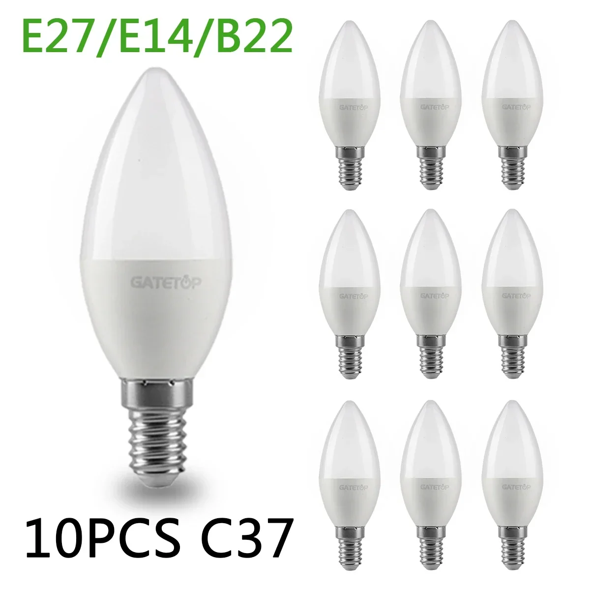 10pcs C37 BASE E27 E14 B22 Led Bulb 220V Candle Bulb Energy Saving Lamp 3W 5W 6W 7W Led Chandelier Light for Home Decoration