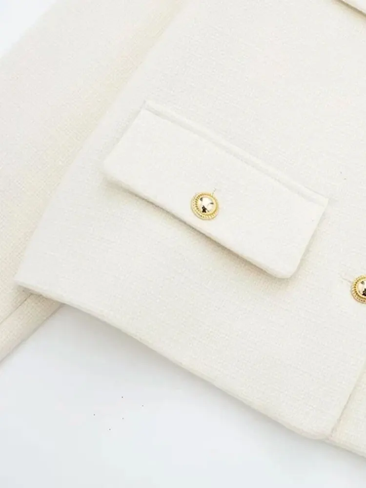 Dámský kabát se zlatými knoflíky, výstřih do O, dlouhý rukáv, dámské svrchní oblečení, elegantní topy, móda - náhled 6